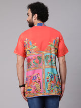 Orange Yellow Digital Print Short Kurta - Elganza