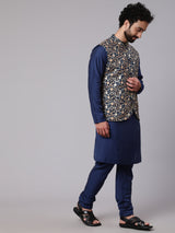Blue Kurta Churidar With Embroidered Nehru Jacket - Elganza