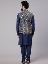 Blue Kurta Churidar With Embroidered Nehru Jacket - Elganza