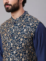 Blue Kurta Churidar With Embroidered Nehru Jacket - Elganza
