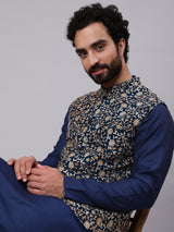 Blue Kurta Churidar With Embroidered Nehru Jacket - Elganza