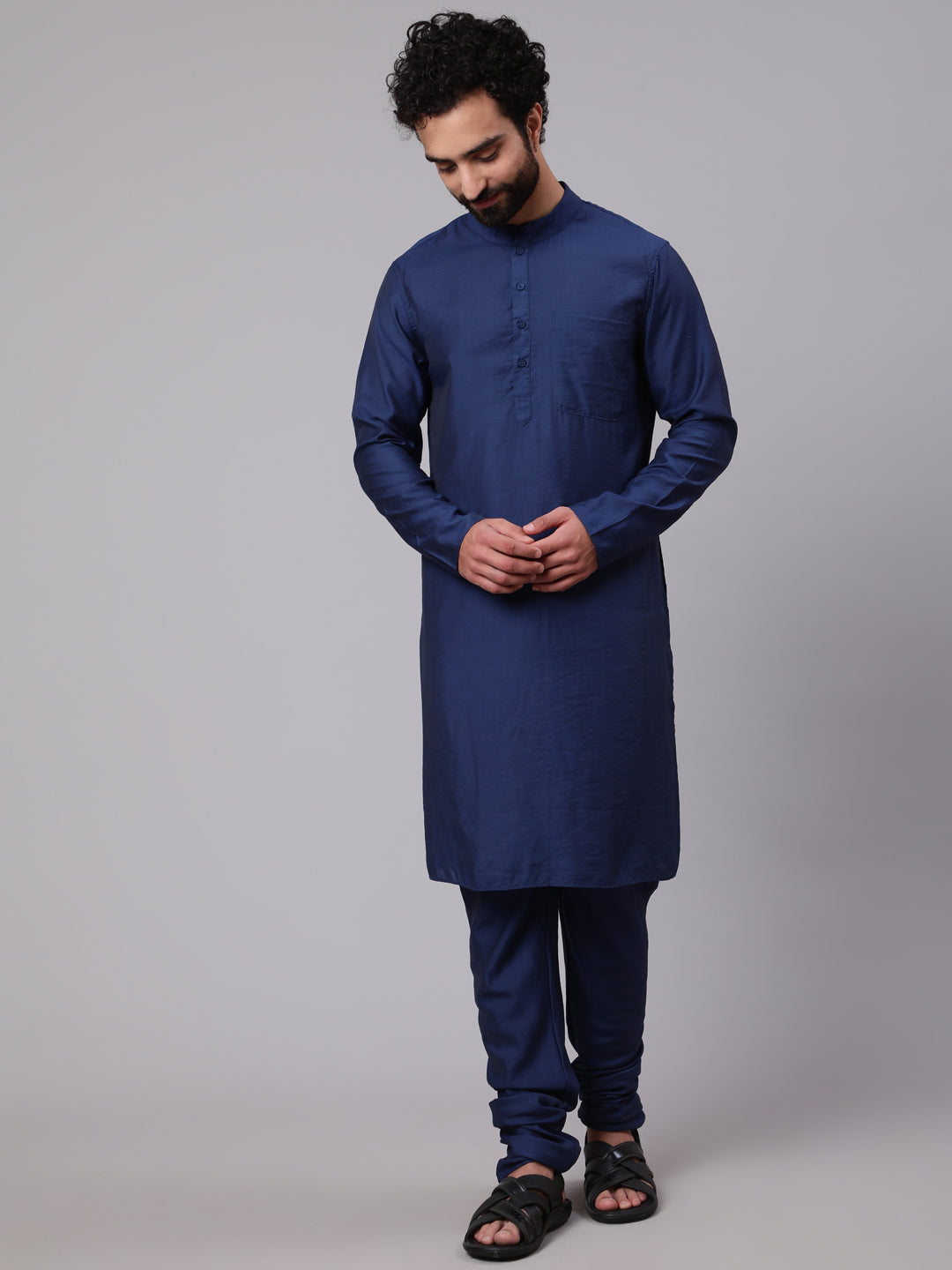 Blue Kurta Churidar With Embroidered Nehru Jacket - Elganza