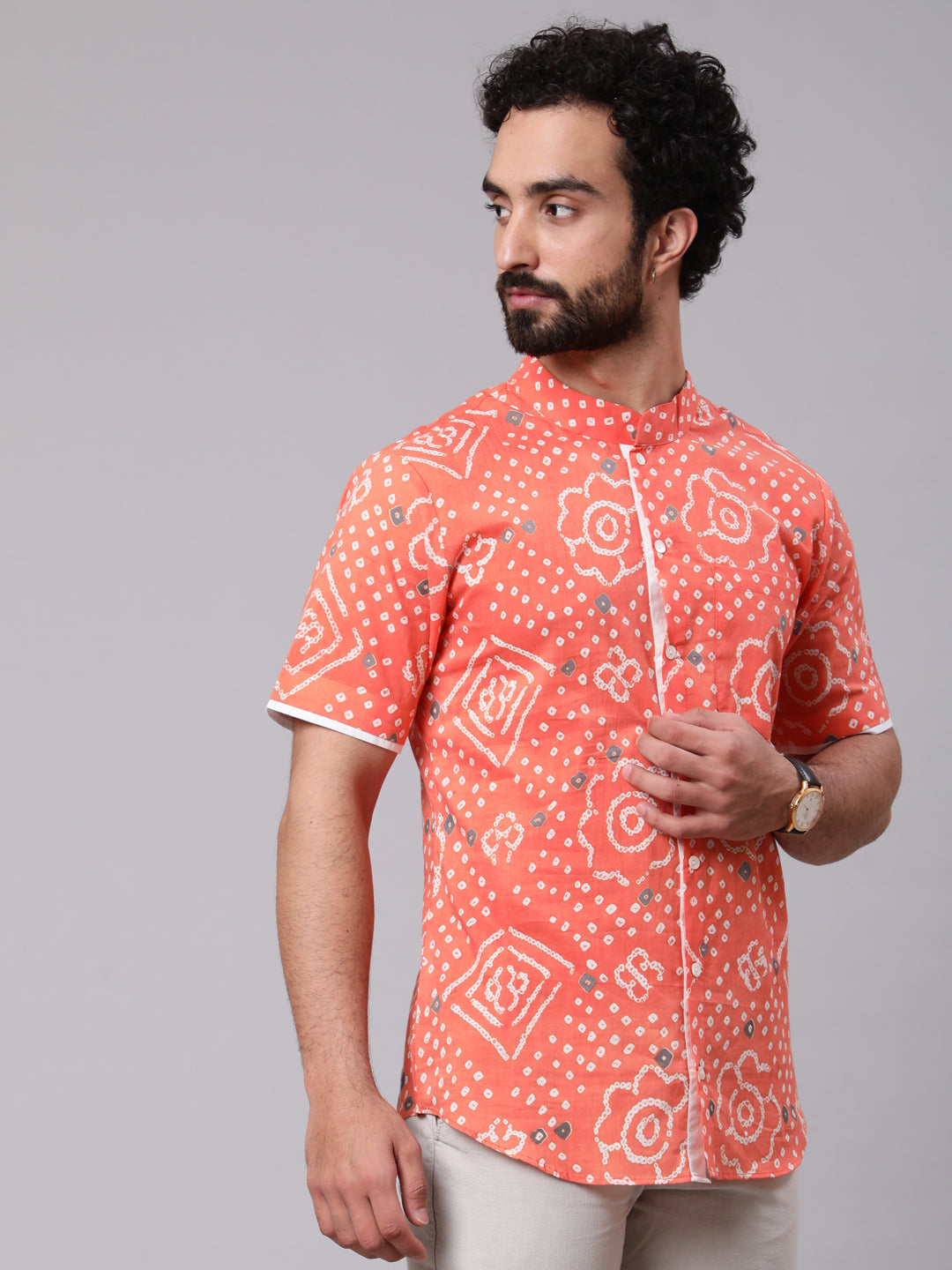 Peach Bandhani Print Shirt - Elganza