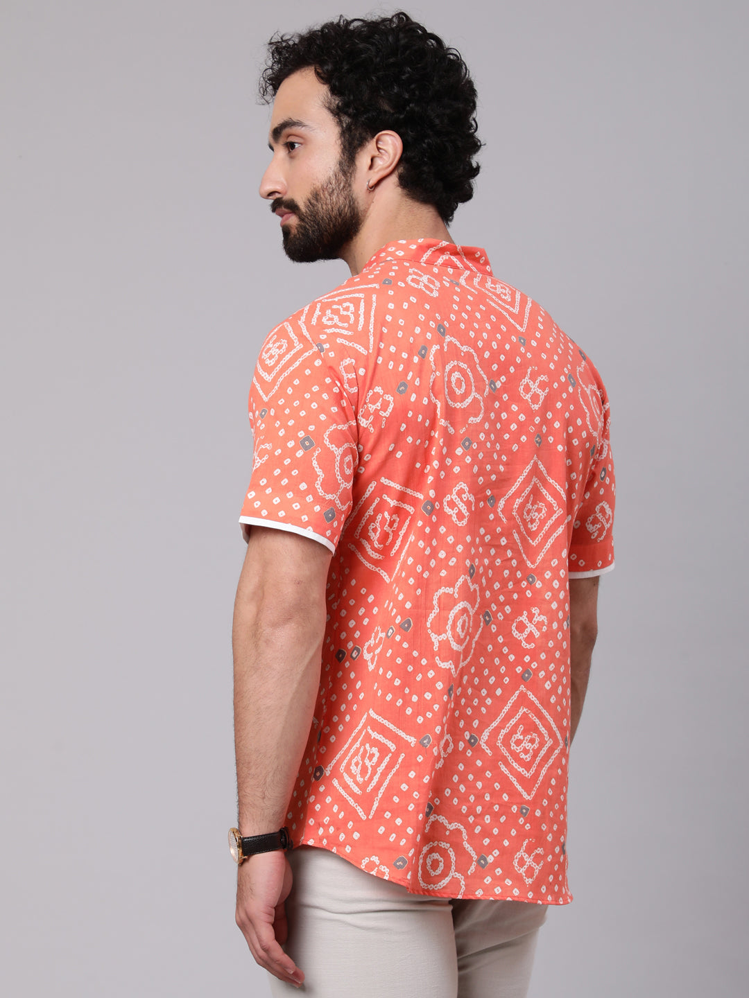 Peach Bandhani Print Shirt - Elganza