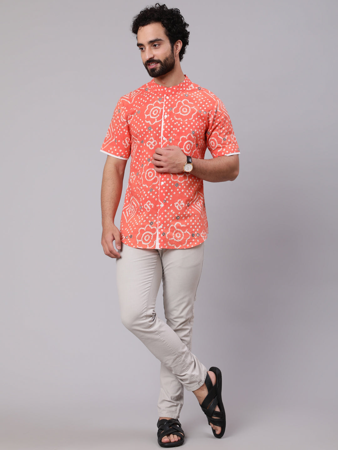 Peach Bandhani Print Shirt - Elganza