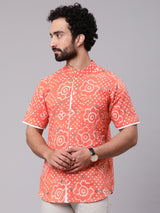 Peach Bandhani Print Shirt - Elganza
