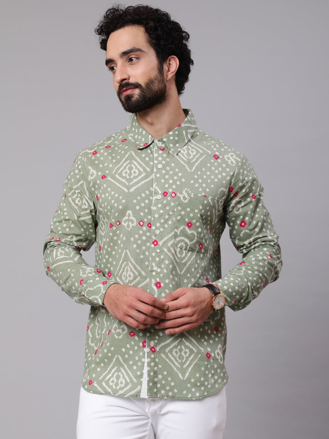 Pastel Green Bandhani Print Shirt - Elganza