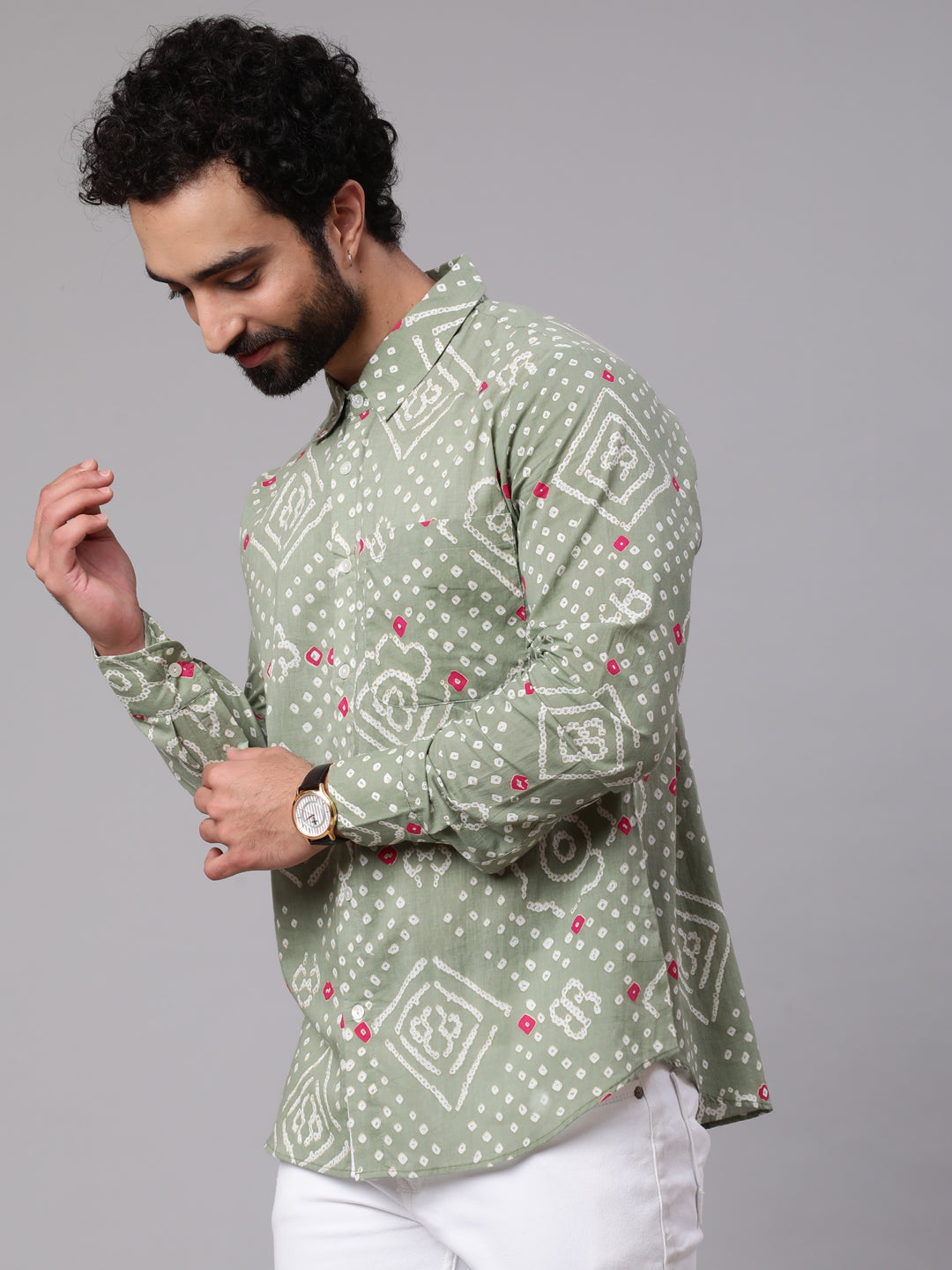 Pastel Green Bandhani Print Shirt - Elganza