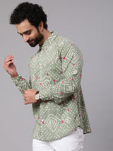 Pastel Green Bandhani Print Shirt - Elganza