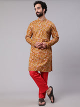 Mustard Floral Print Long Kurta - Elganza