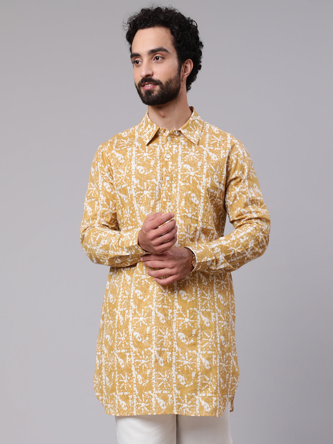 Yellow Printed Short Kurta - Elganza