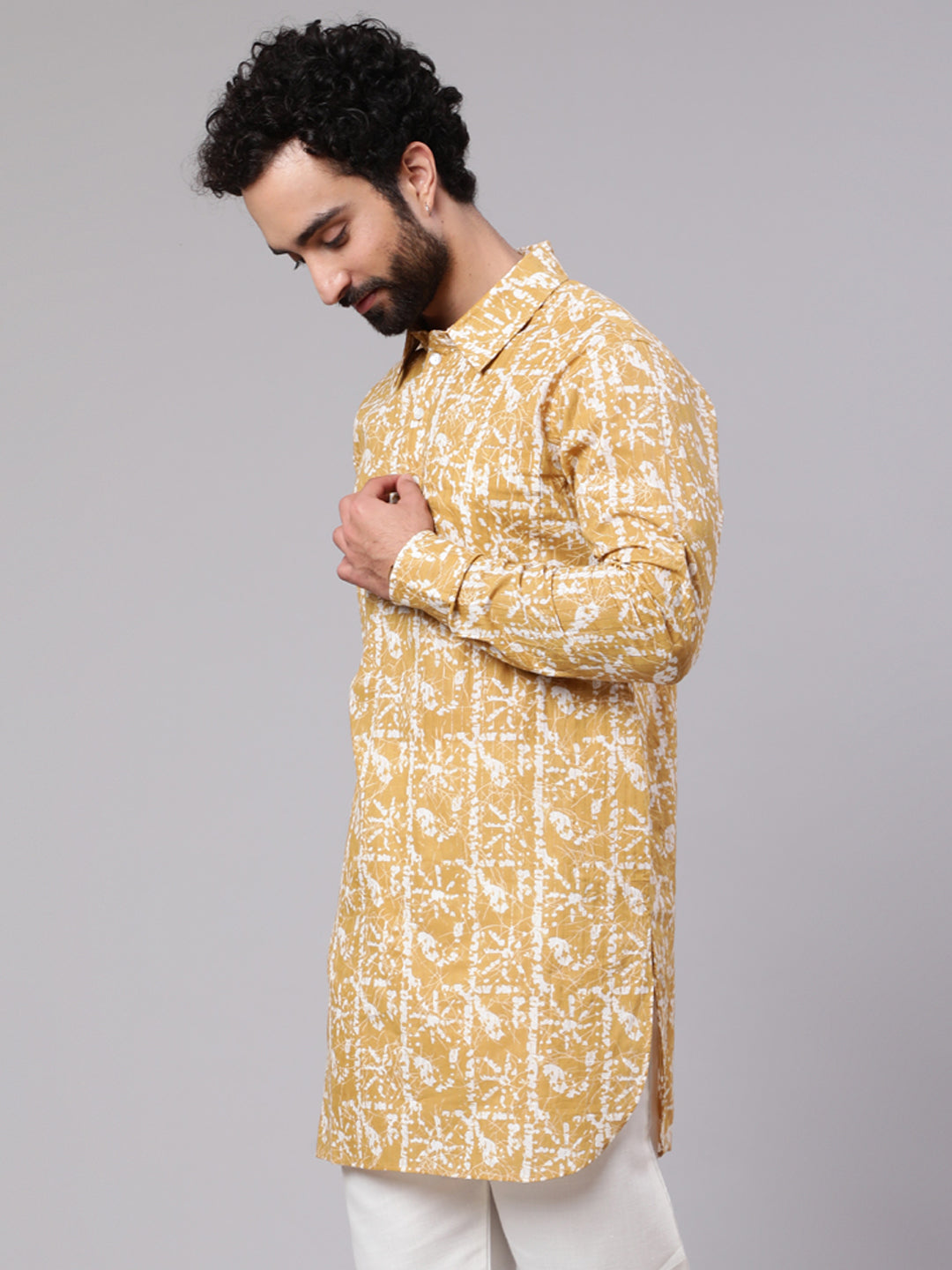 Yellow Printed Short Kurta - Elganza