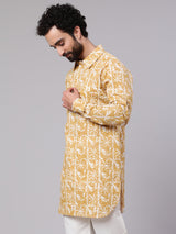 Yellow Printed Short Kurta - Elganza
