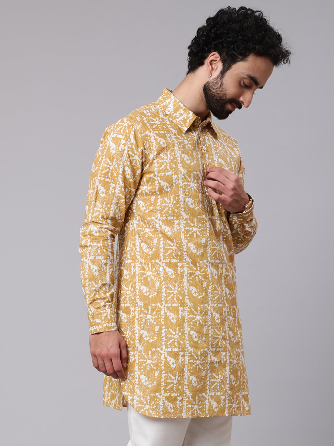 Yellow Printed Short Kurta - Elganza