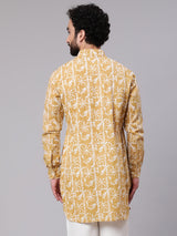 Yellow Printed Short Kurta - Elganza