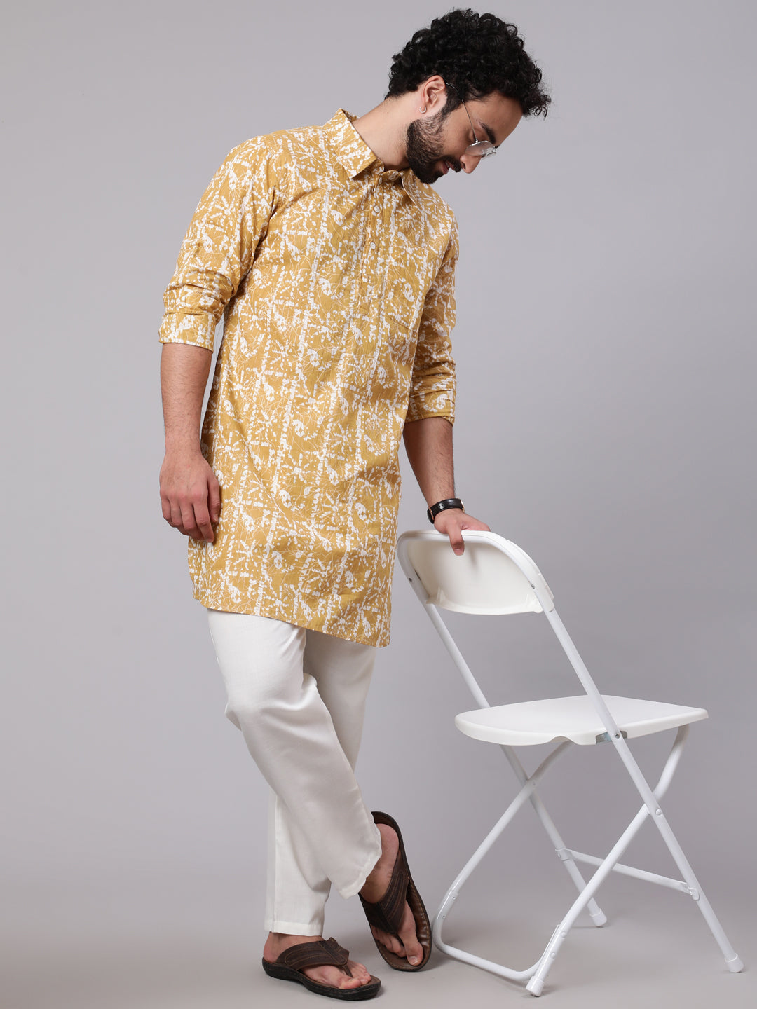 Yellow Printed Short Kurta - Elganza