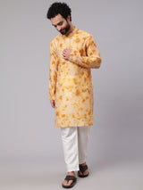 Beige Tie & Dye Print Long Kurta - Elganza