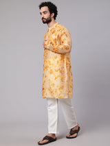 Beige Tie & Dye Print Long Kurta - Elganza