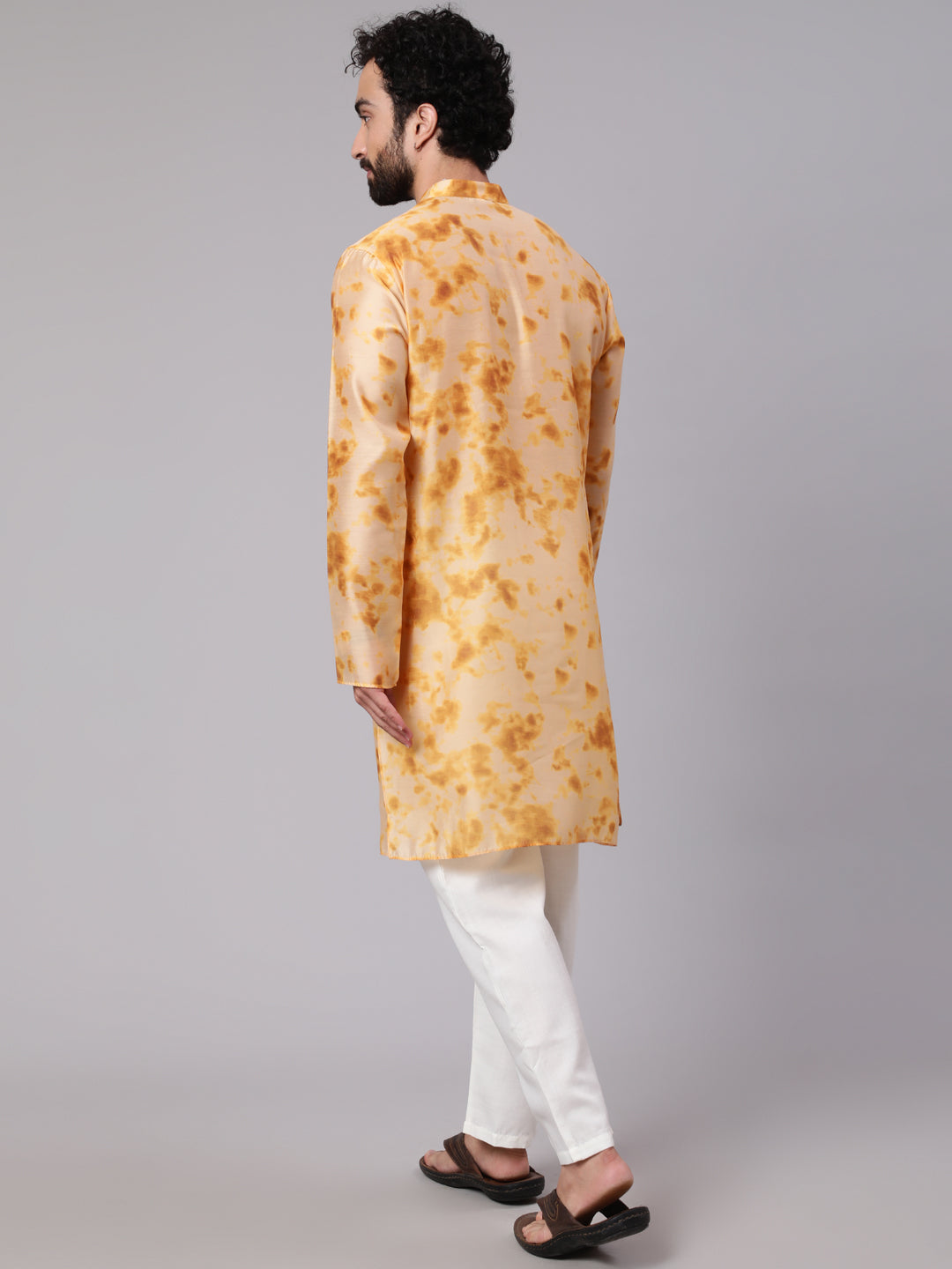 Beige Tie & Dye Print Long Kurta - Elganza