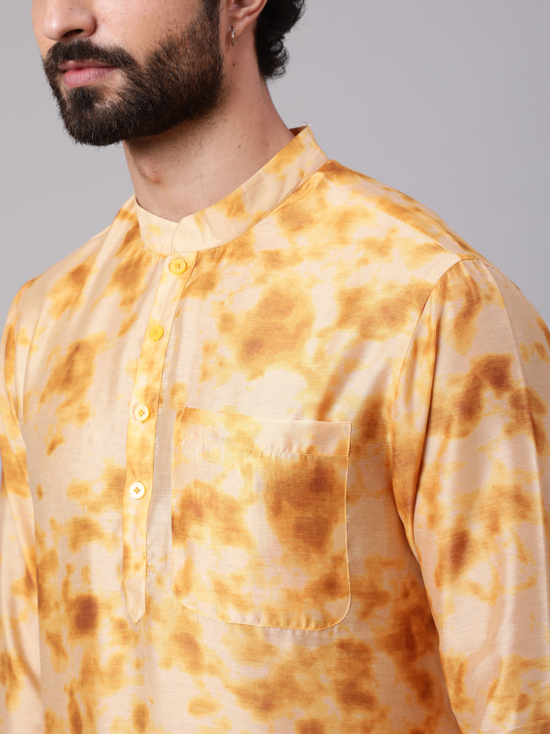 Beige Tie & Dye Print Long Kurta - Elganza