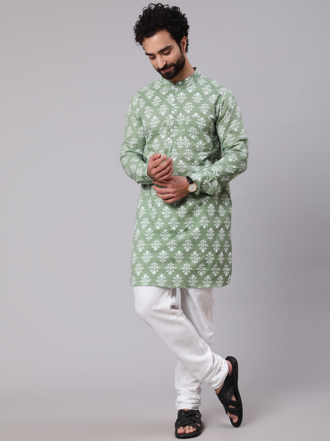 Pastel Green Floral Print Kurta - Elganza
