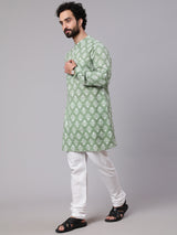 Pastel Green Floral Print Kurta - Elganza