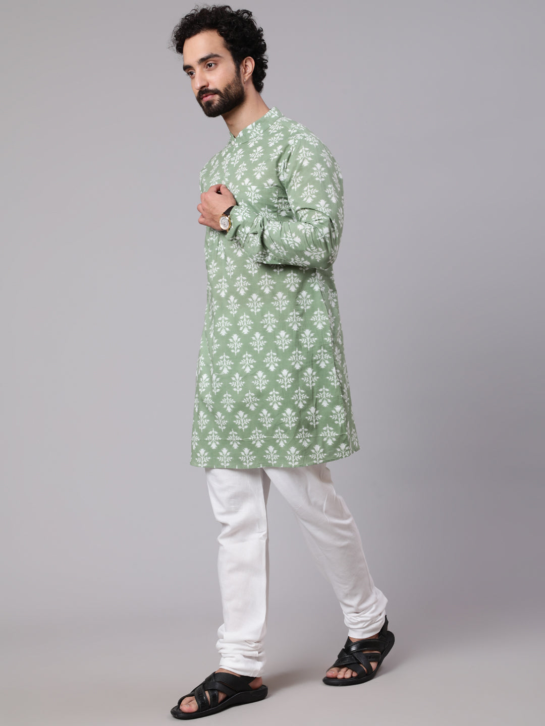 Pastel Green Floral Print Kurta - Elganza