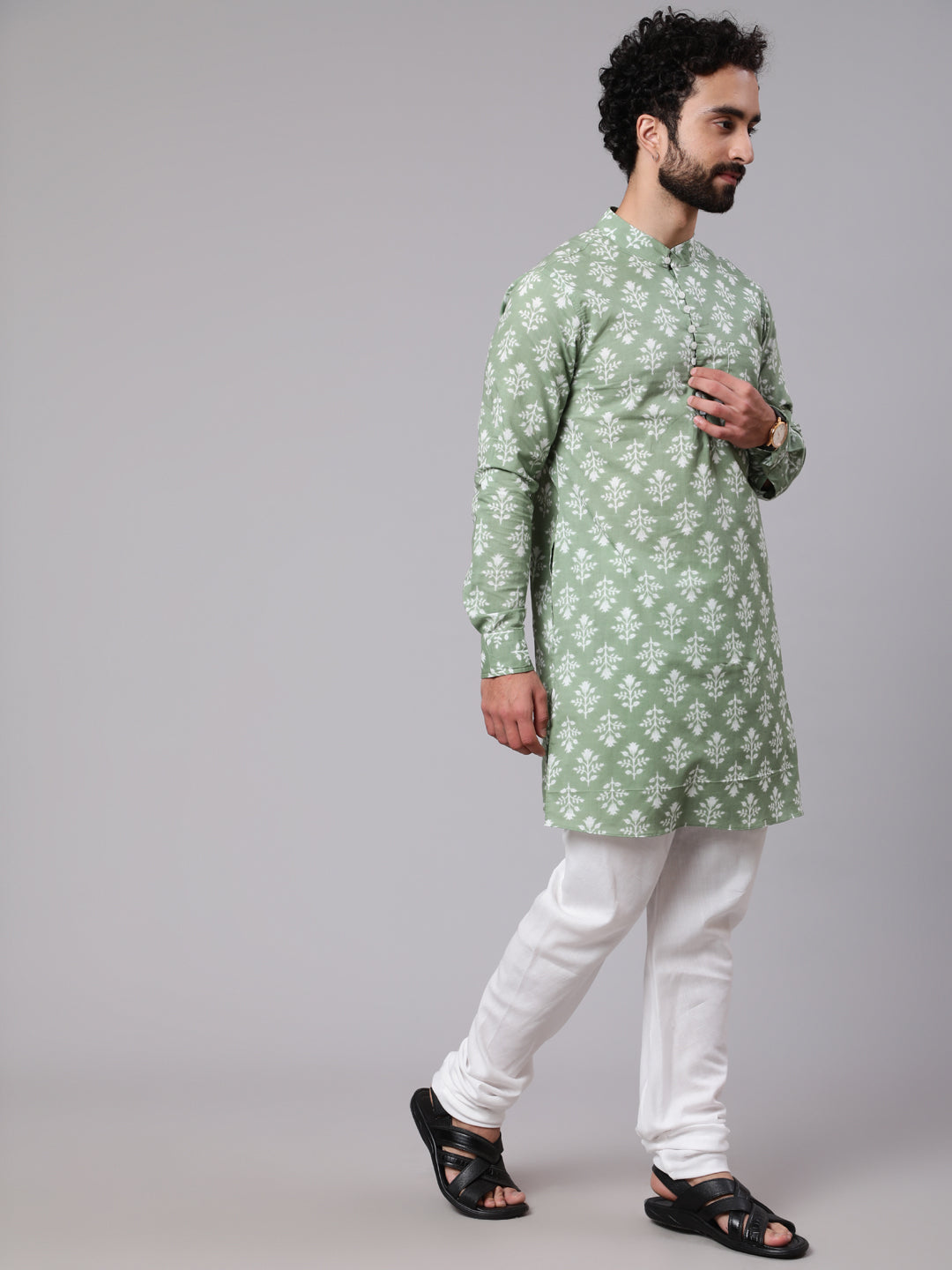 Pastel Green Floral Print Couple Combo - Elganza