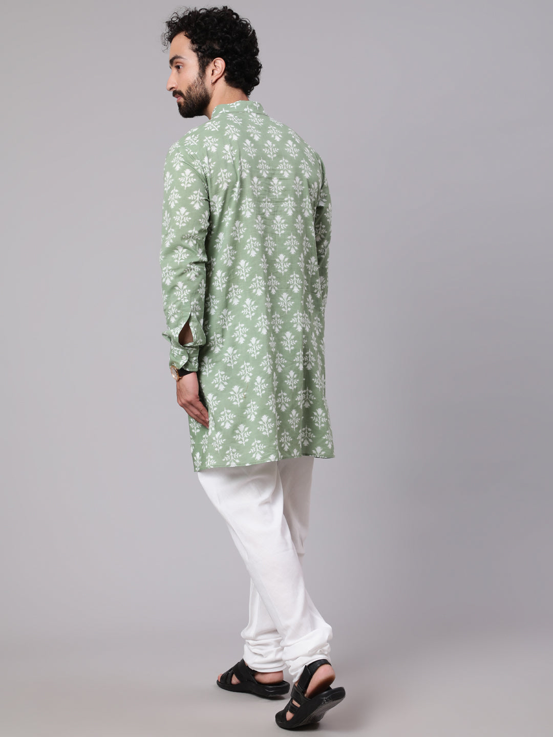 Pastel Green Floral Print Kurta - Elganza