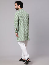 Pastel Green Floral Print Kurta - Elganza