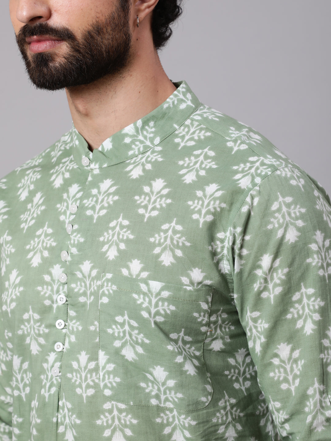 Pastel Green Floral Print Kurta - Elganza
