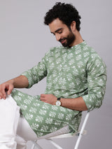 Pastel Green Floral Print Kurta - Elganza
