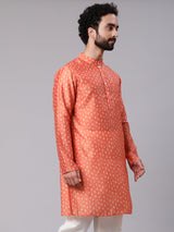 Orange Digital Print Long Kurta - Elganza
