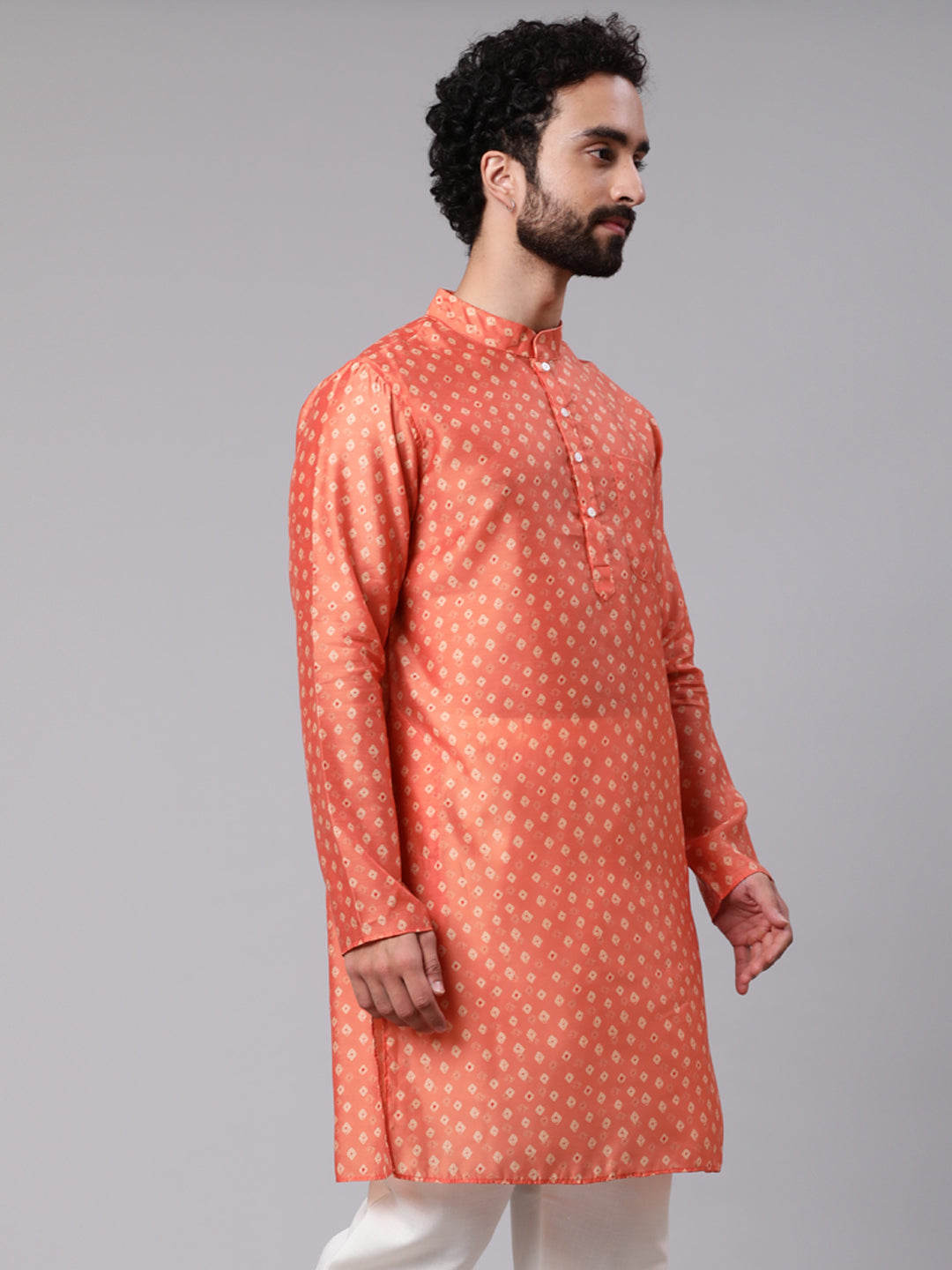 Orange Digital Print Long Kurta - Elganza
