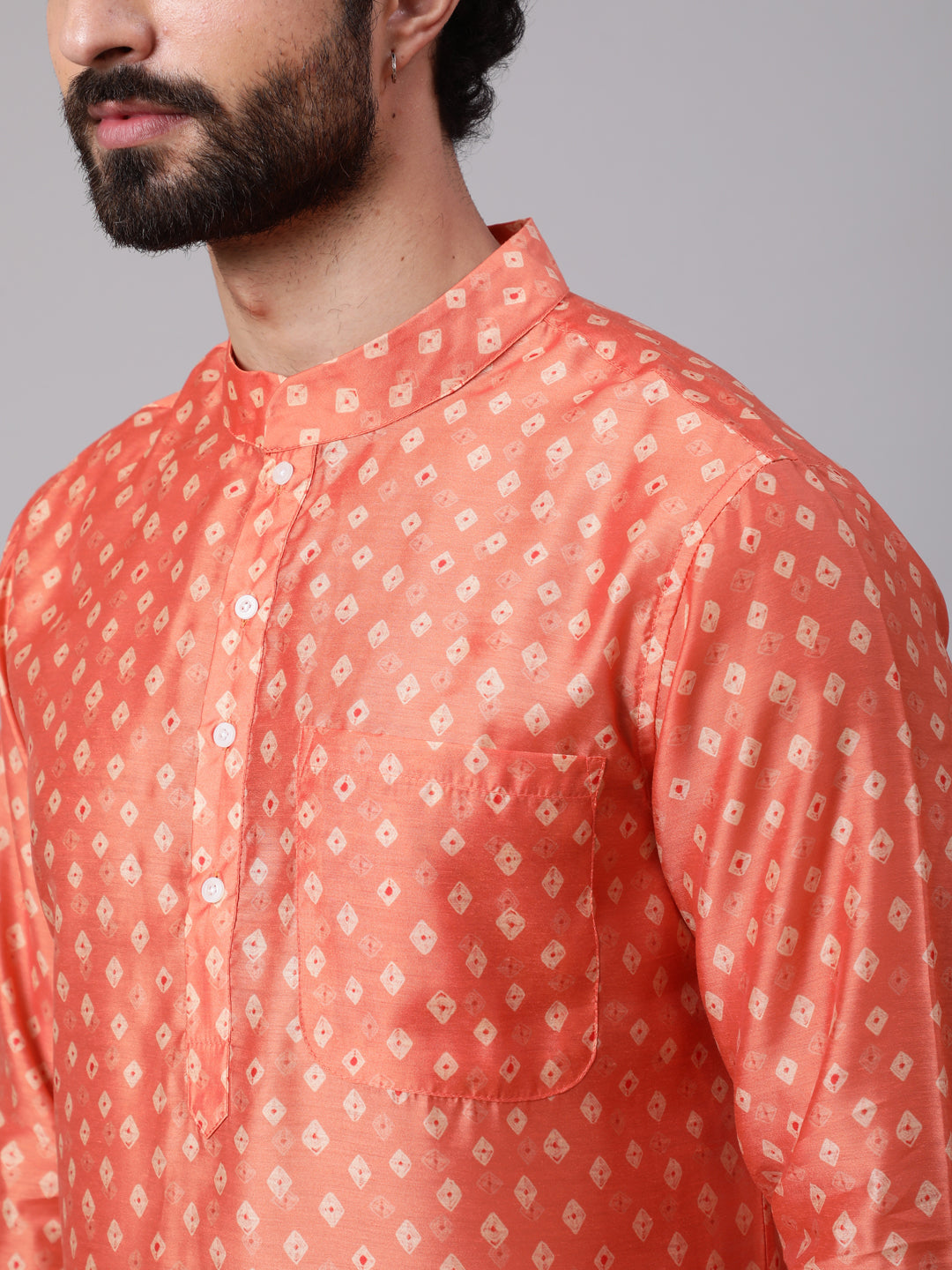 Orange Digital Print Long Kurta - Elganza