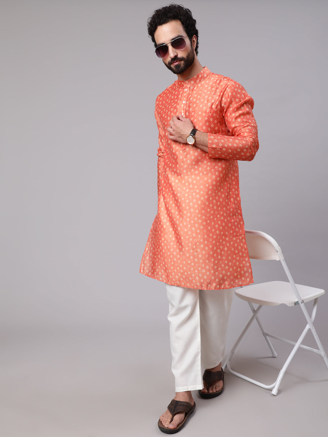 Orange Digital Print Long Kurta - Elganza