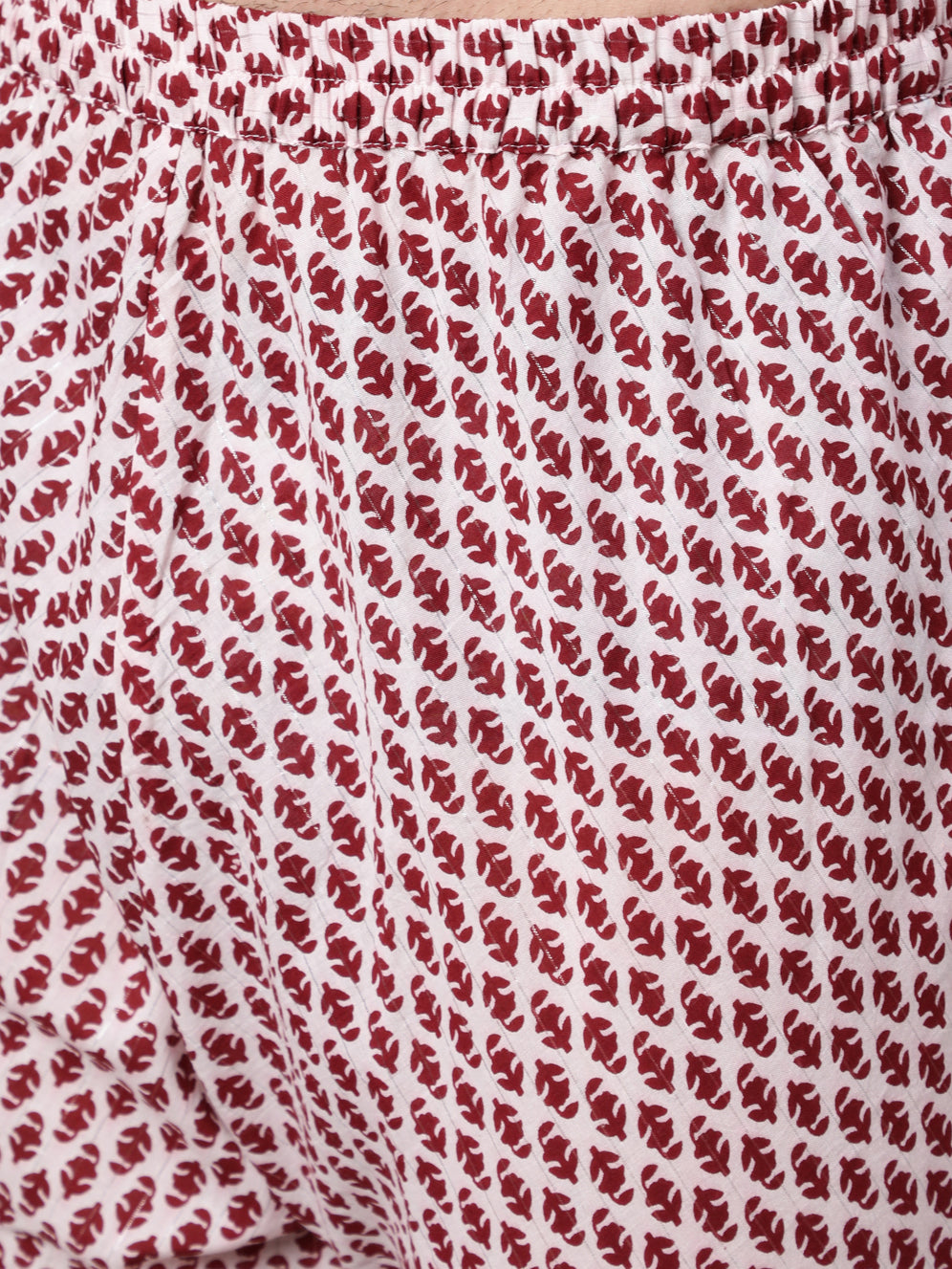 Maroon White Floral Print Kurta With Churidar - Elganza