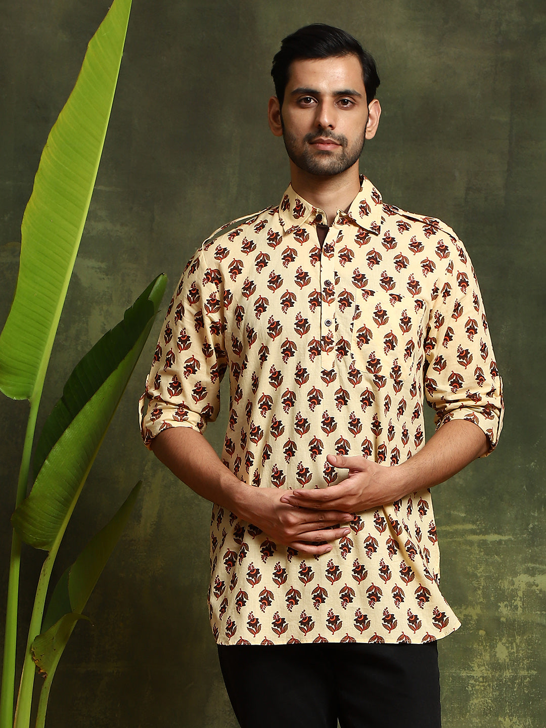 Cream Floral Print Kurta - Elganza