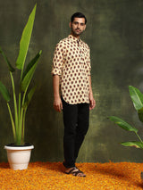 Cream Floral Print Kurta - Elganza