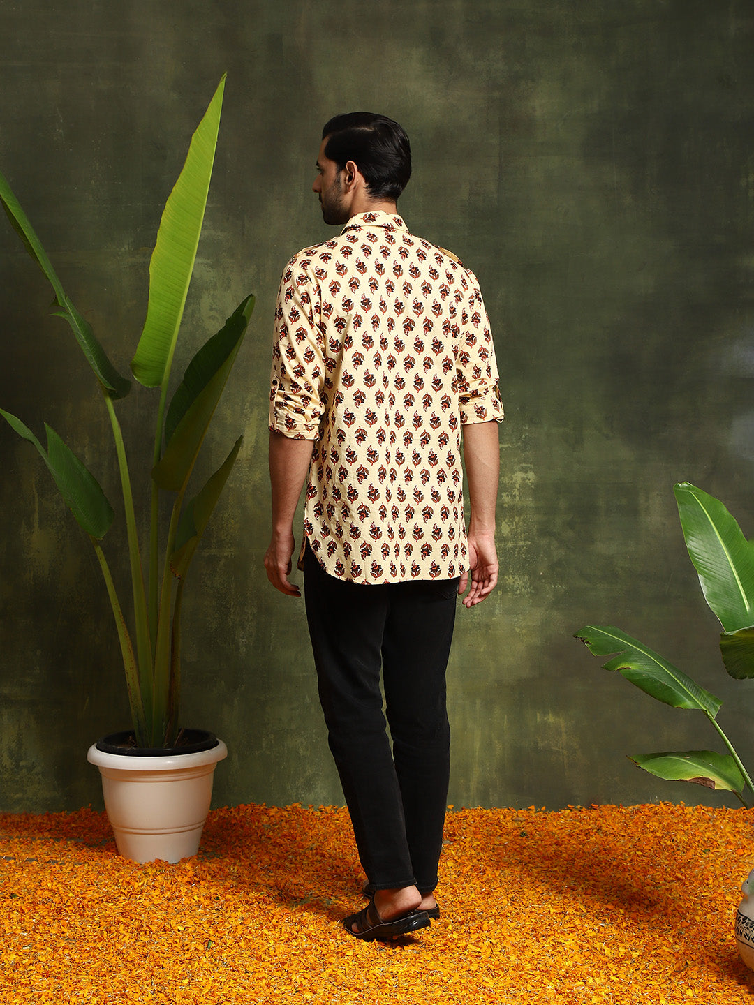 Brown & Cream Floral Print Couple Combo Set - Elganza