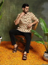 Brown & Cream Floral Print Couple Combo Set - Elganza