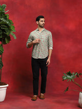 Pastel Green Floral Print Shirt - Elganza