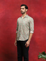 Pastel Green Floral Print Shirt - Elganza
