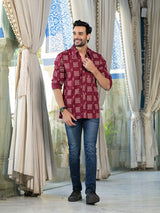 Maroon Foral Geometric Print shirt - Elganza