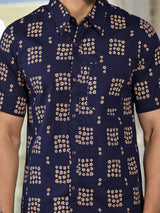 Navy Blue Floral Print Shirt - Elganza