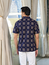 Navy Blue Floral Print Shirt - Elganza