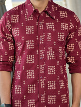 Maroon Foral Geometric Print shirt - Elganza