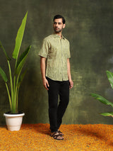 Green Striped Shirt With Roll-Up Sleeve - Elganza