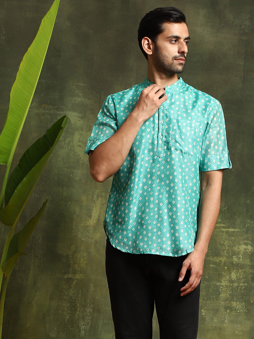 Green Digital Print Short Kurta - Elganza