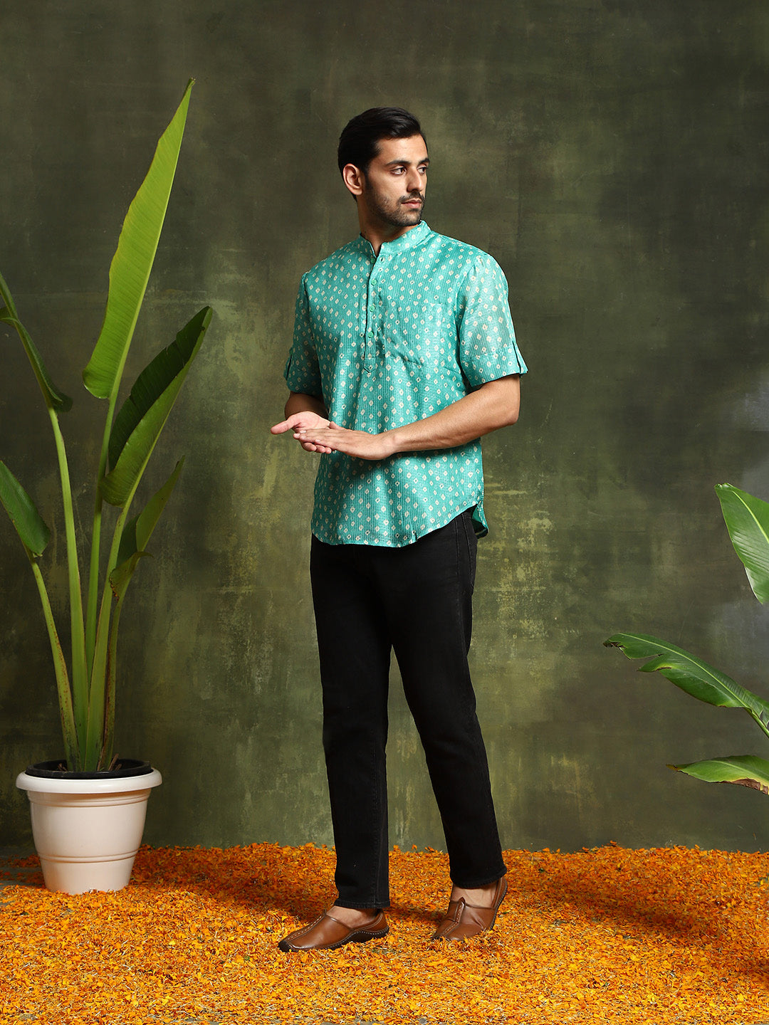 Green Bandhani Print Couple Combo - Elganza